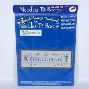 Needles 'N Hoops Fisherman Sampler Kit No 259 Funny Cross Stitch DIY Humor Decor